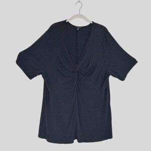 Lane Bryant Women's Short Sleeve Front Gathered Pullover Top in Black - Sz 22/24